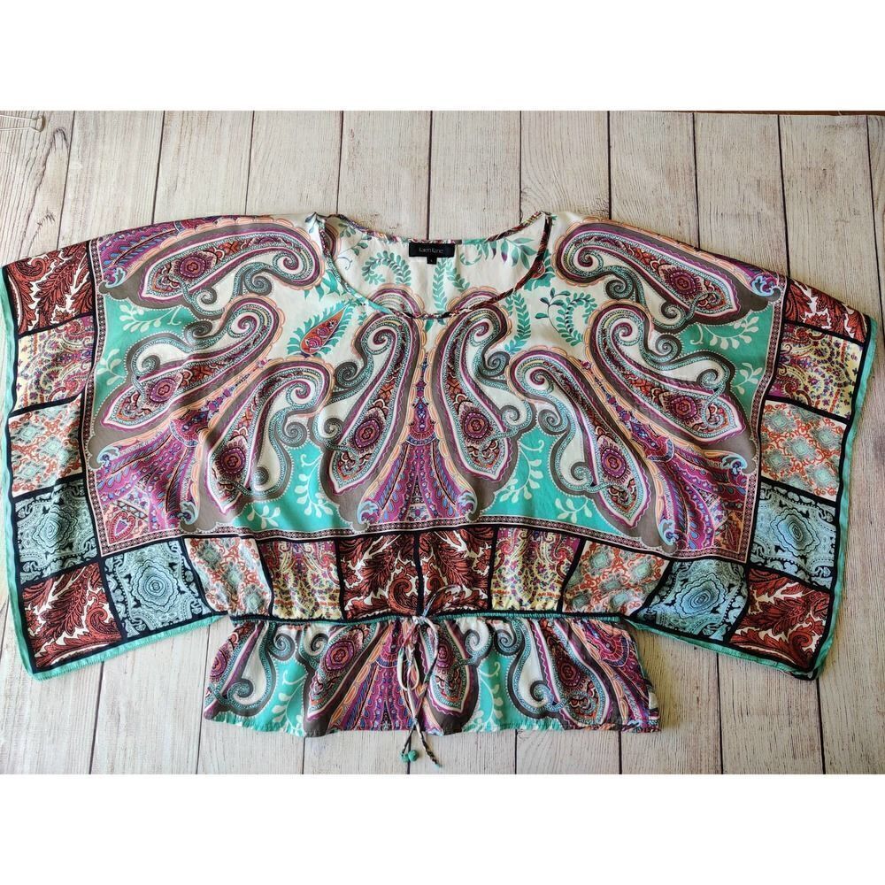 Karen Kane paisley boho 100% silk caftan blouse sz L